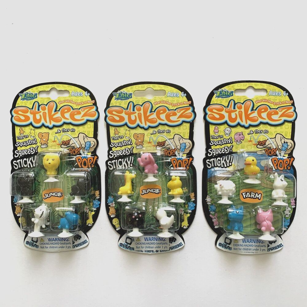 3 pk 15 pc Total Zing STIKEEZ Mini Figures Suction Cup Pop Toys Squishy Sticky
